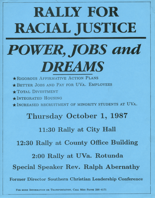 Flyer for Rally for Racial Justice, October 1, 1987
